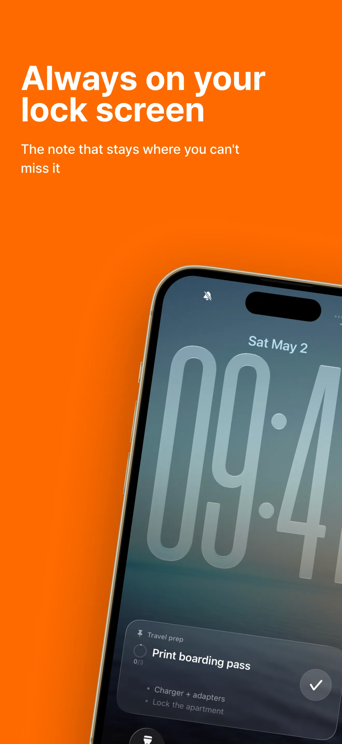 Pinote lockscreen widget showing a pinned note
